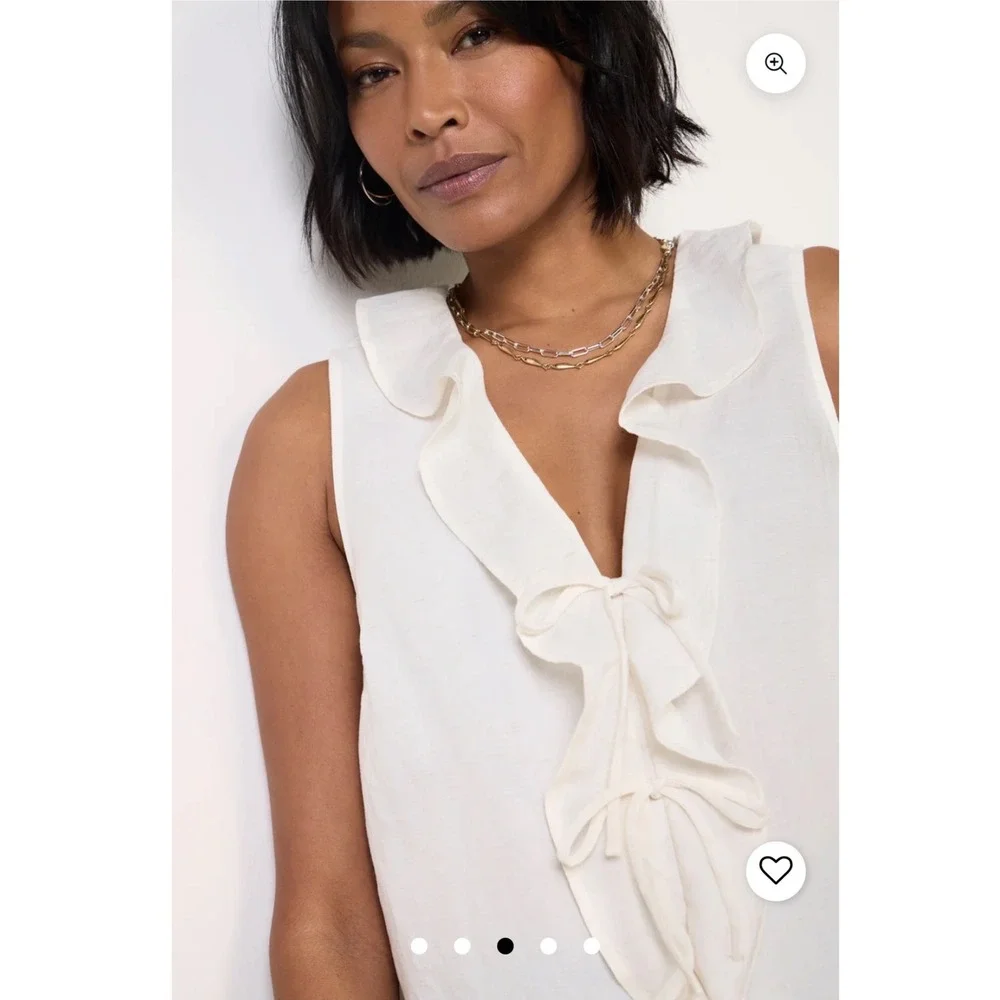 Cloth and Stone Cream Ivory Tie Front Ruffle Sleeveless Top XL NWT - Picture 2 of 8